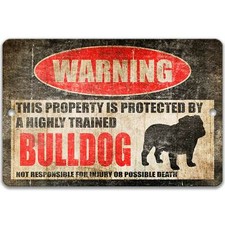 Bulldog Protected Property Sign, Warning Beware of Dog Yard Decor, Z-PIS020