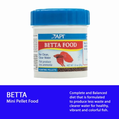 AQUARIUM PHARMACEUTICALS API Betta Pellet Food .78oz Mini Canister with screw top for freshness