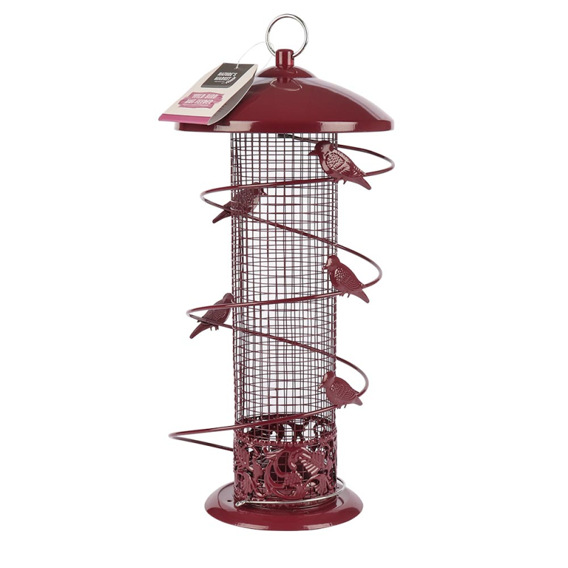 Pretty Hanging Garden Wild Bird Peanut Hanging Feeder Finch Design Deep Red BFBN