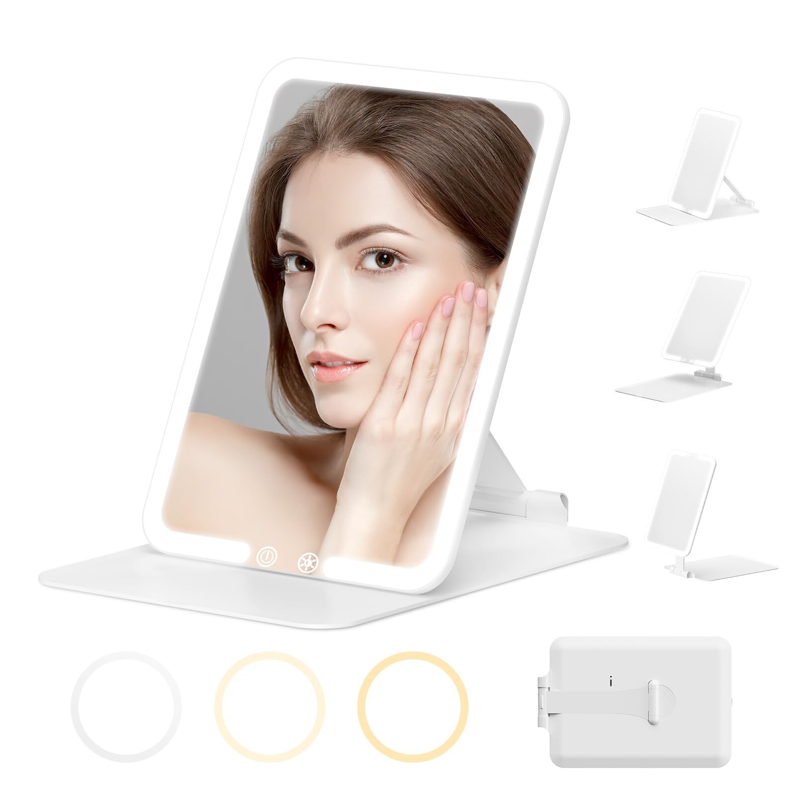 Portable LED Travel Makeup Mirror with 3 Lighting Modes & Foldable Design-image