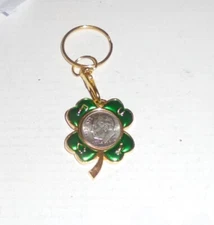 Lucky Dime 10 Cent Coin Token Keychain Chain Pendant Birthday Clover Lottery FOB