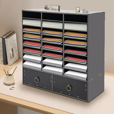 24-Compartment Paper Mail Desk Organizer Office Storage Cabinet with 2-Drawer