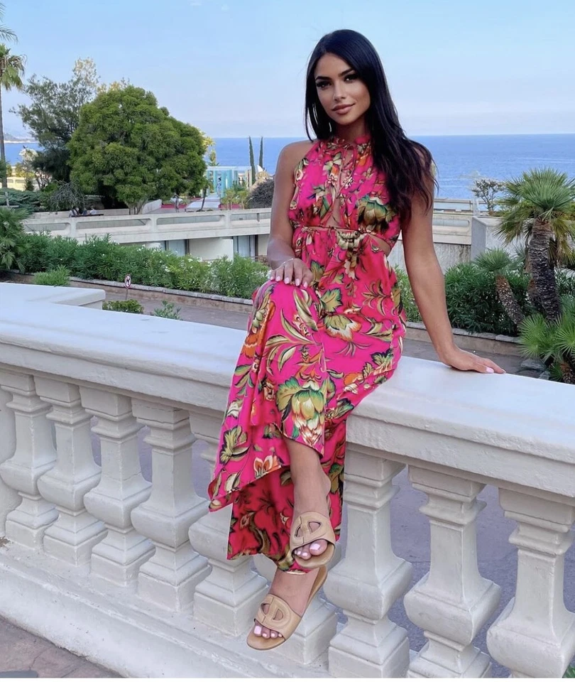 ZARA Overall Gr.M pink rosa grün floral gemustert Satin Look Cut Outs NEU - Bild 2 von 4