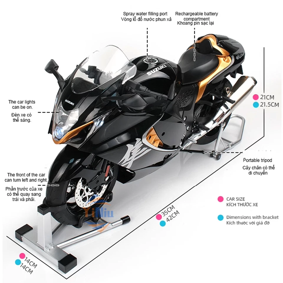1:6 Suzuki Hayabusa 1300R Diecast Alloy Motorcycle Model w/ Ignition Start Black - Image 2 of 4