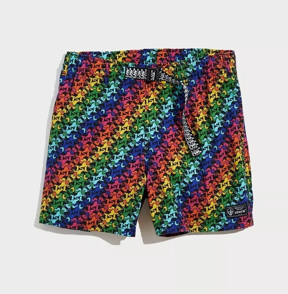 Grateful Dead Levis Baggies Mens Shorts New Dancing Bears Belted Hiking Beach