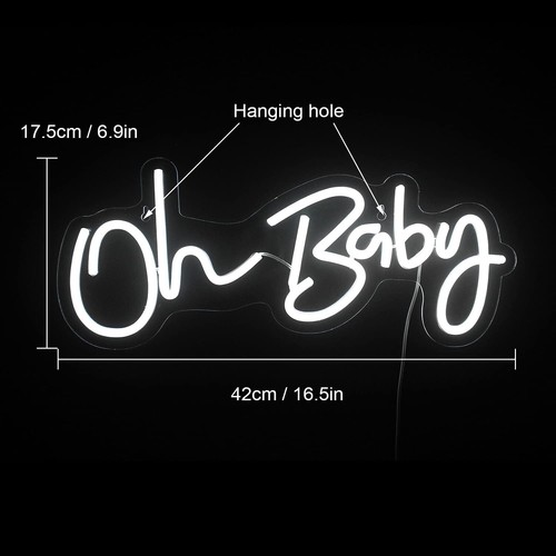 'Oh Baby' Alimentado por USB con Interruptor LED Letrero de Neón Decoración. Blanco 16,5 x 6,9 ' - Imagen 2 de 7