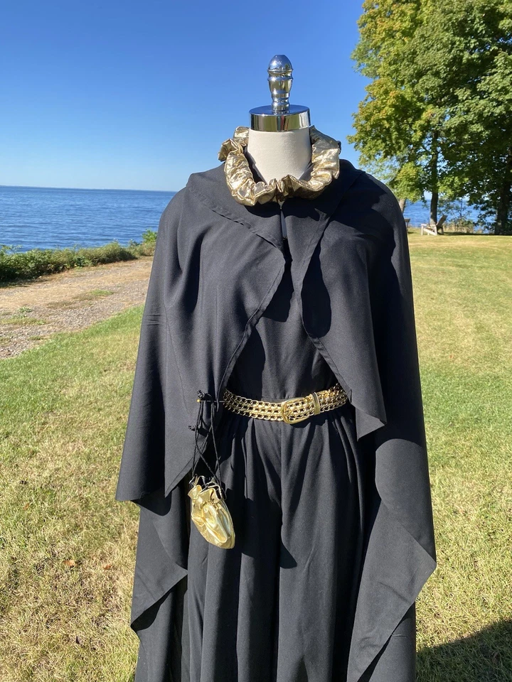 Винтажный гарем костюм черный плащ золотой ремень сумочки Хэллоуин женщина размер средний скромный - Изображение 2 из 4
