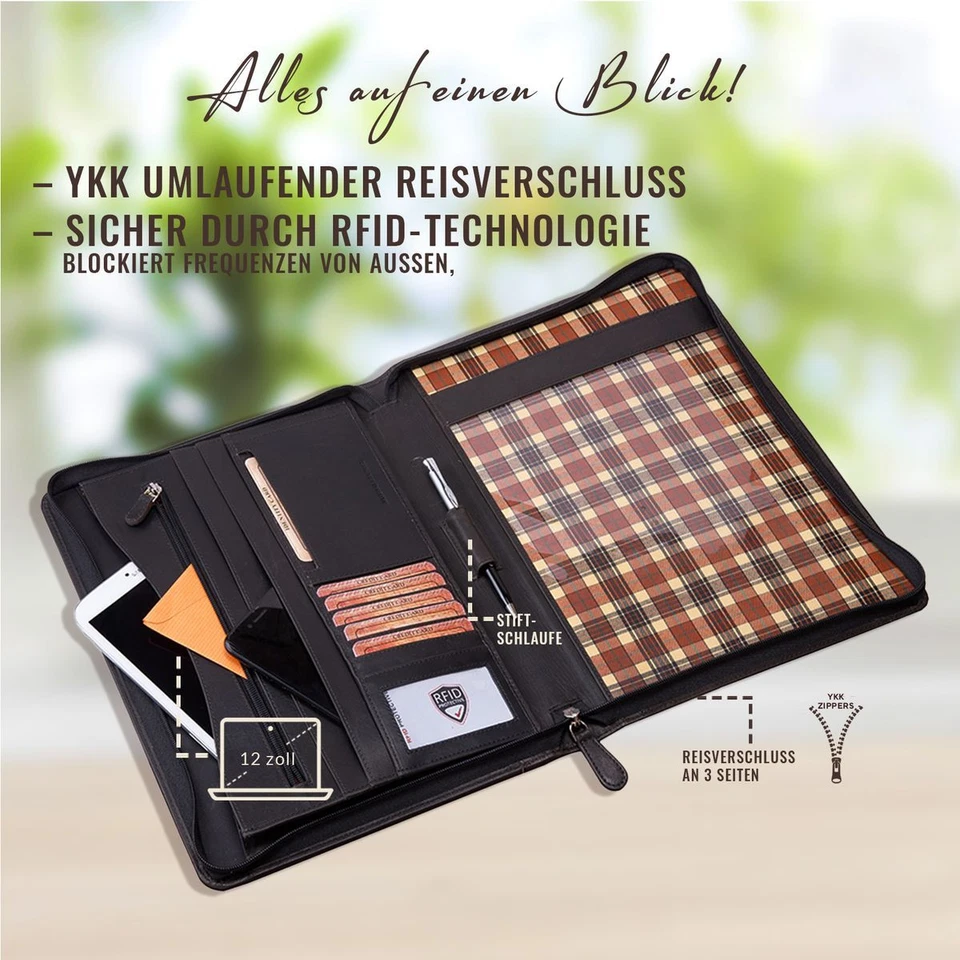 HANDGEFERTIGT Konferenzmappe Leder Herren Aktenmappe A4 Dokumentenmappe RFID - Bild 3 von 4