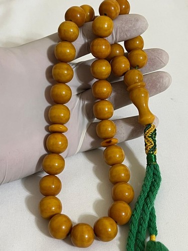 Genuine Antique Germany Cherry Amber 33 سبحة مسكي خام الماني أنتيك خراطة أفغاني - Picture 16 of 24