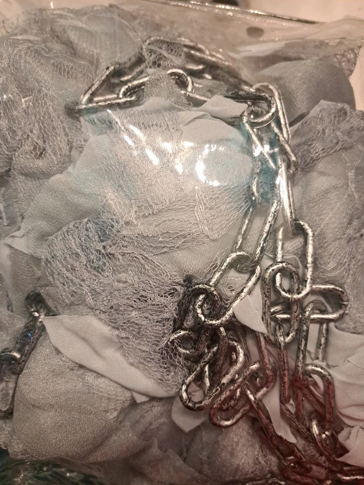 New Ghost Bride Deluxe Poncho Adult Womens Costume LACE & CHAIN DETAIL -One Size - Image 2 of 4