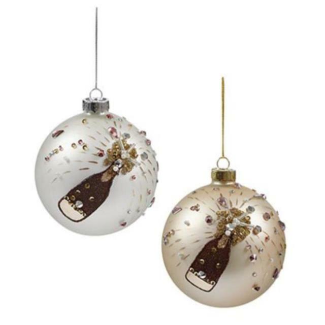 Premier Decorations 8cm Champagne Bottle Glass Ball Gold White Christmas Bauble