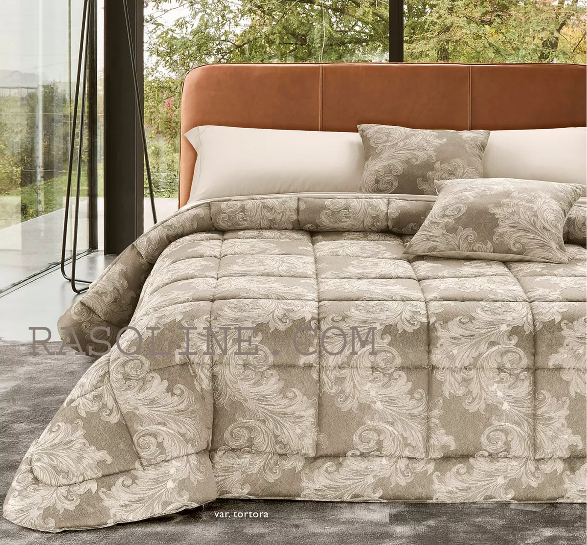 Trapunta Invernale Matrimoniale Irma Piumone Jacquard Rilievo Beige Tortora