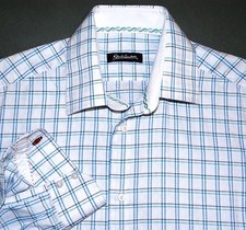 ROBERT GRAHAM MENS SHIRT 15 38 BLUE BLACK WHITE TEAL WINDOW PANE SOFT EXCELLENT