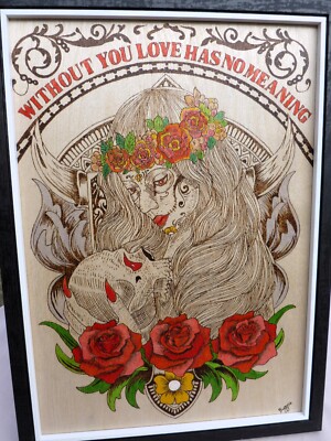 STEAMPUNK KUNST, PYROGRAPHIE PYROGRAPHIE KUNST, (LADY AND HER LOST LOVE).