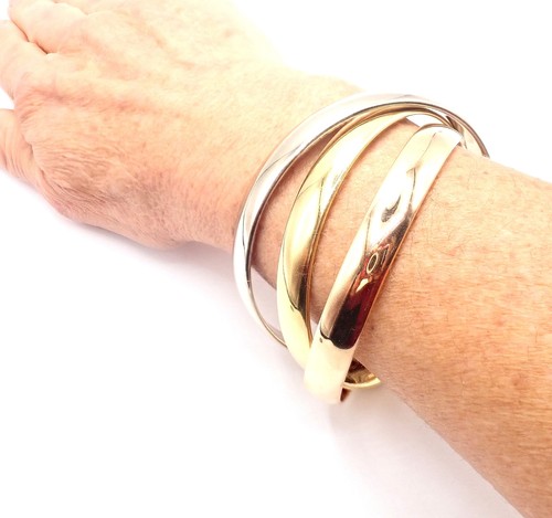 Authentic! Cartier 18k Tricolor Gold 101.5 Grams Rolling Trinity Bangle Bracelet - Picture 11 of 11