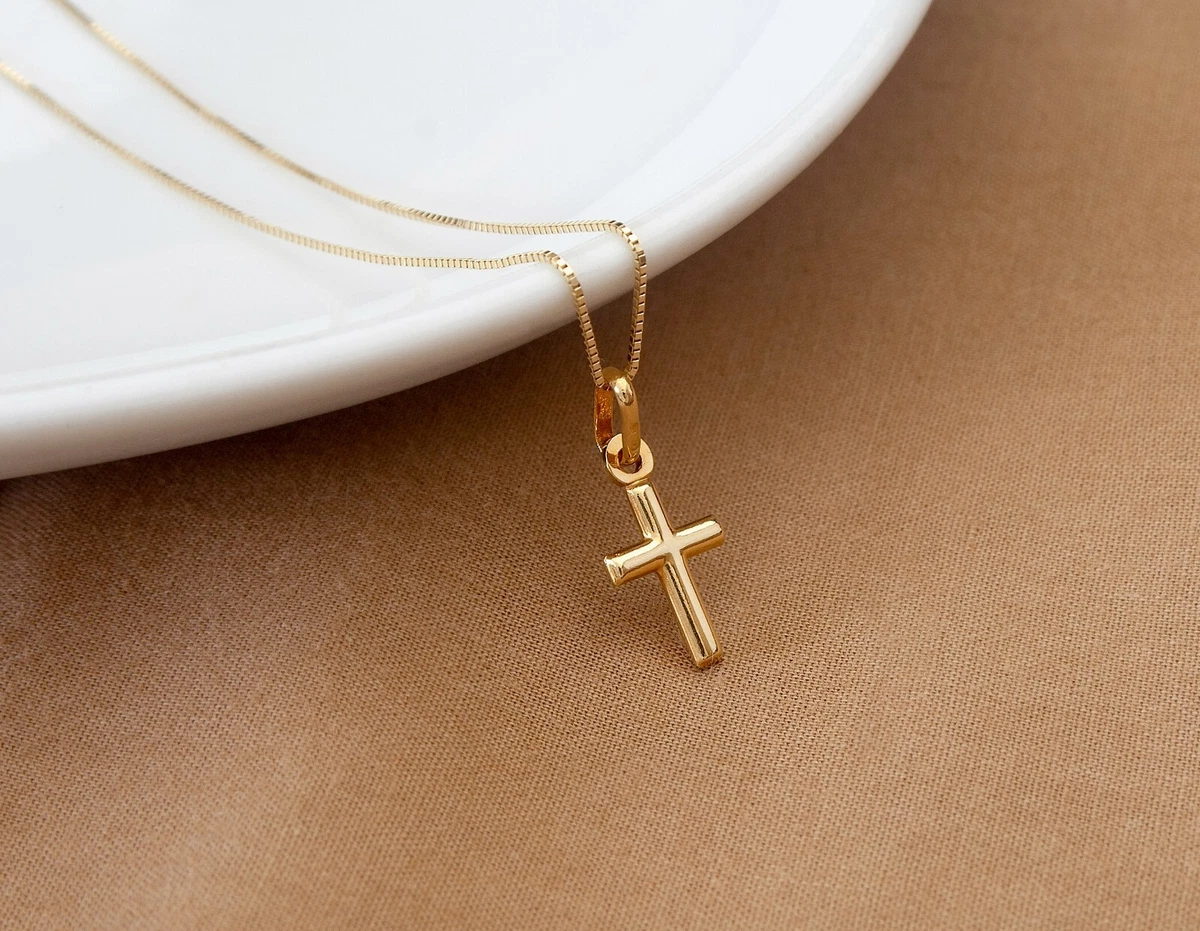 Real 10K Gold Cross Pendant Necklace Yellow Gold Dainty Cross Stamped 10K
