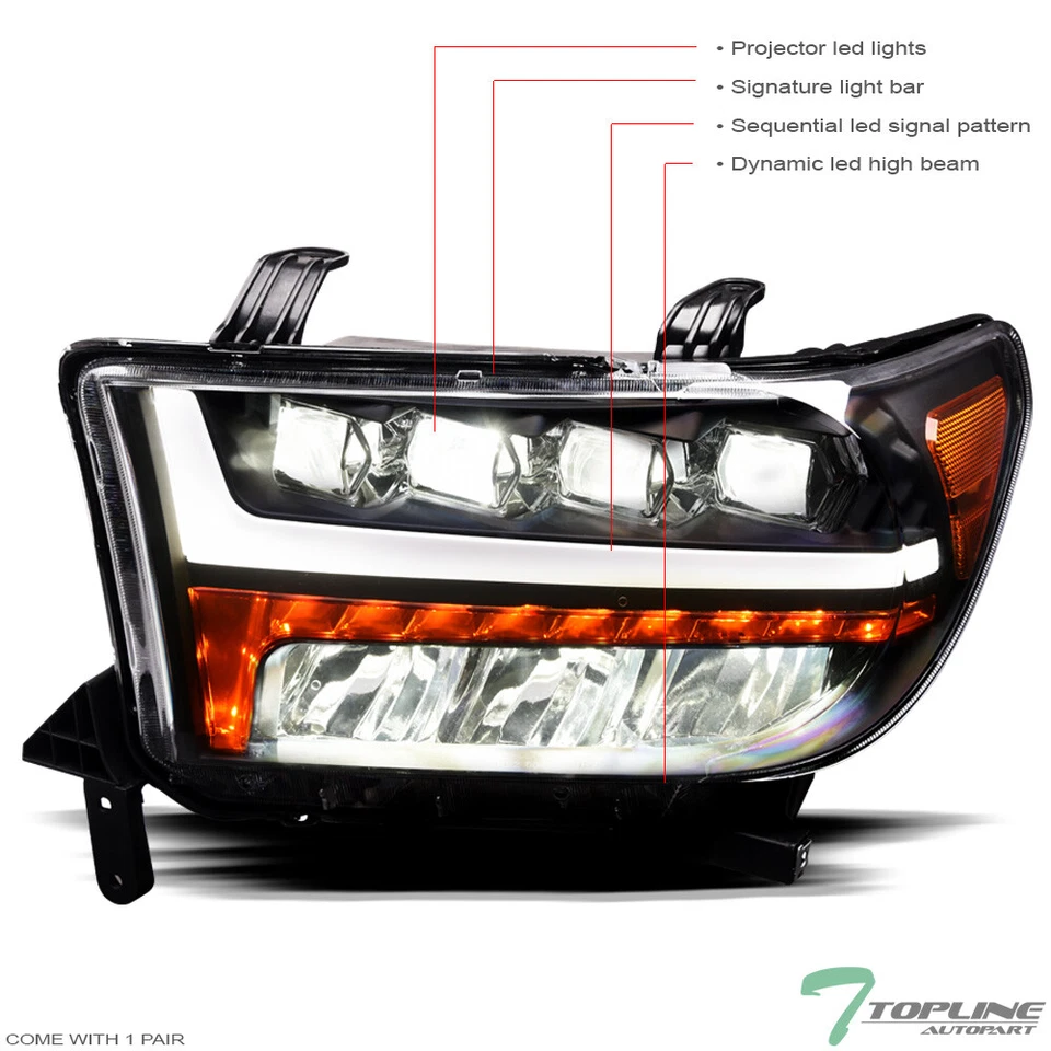 Topline For 07-13 Tundra/Sequoia Full LED Sequential Projector Headlights -Black Foto 2 de 4