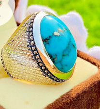 Natural Nishapur Turquoise Ring Blue Feroza Hand made Classical Ring Men's wear