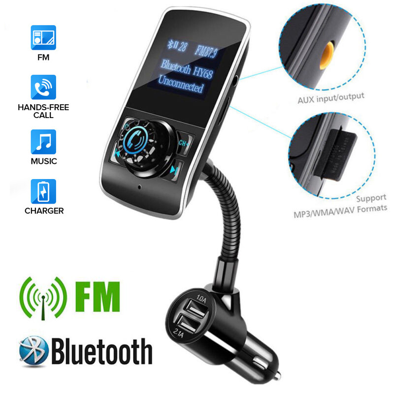 Car Fm Transmitter Wireless Kit Mp3 Player Bluetooth Aux Port Dual