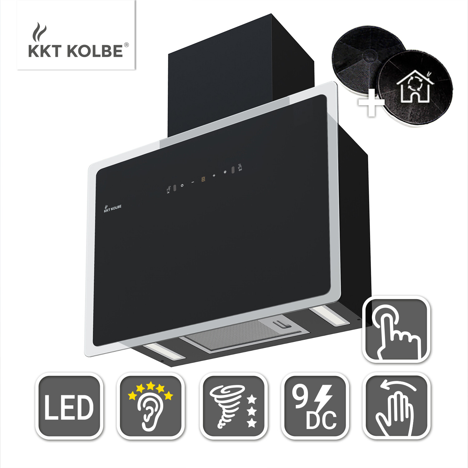 Campana Extractora 60cm de Pared Negro Cristal Control Táctil Control por Gestos