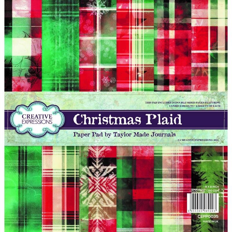 Creative Expressions Christmas Tartan 8"" x 8"" Paper Pad Christmas Card Making