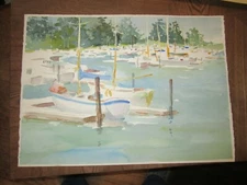 Original Watercolors By Peg Humphreys, Lake Tahoe Marina & Champaign Roses 