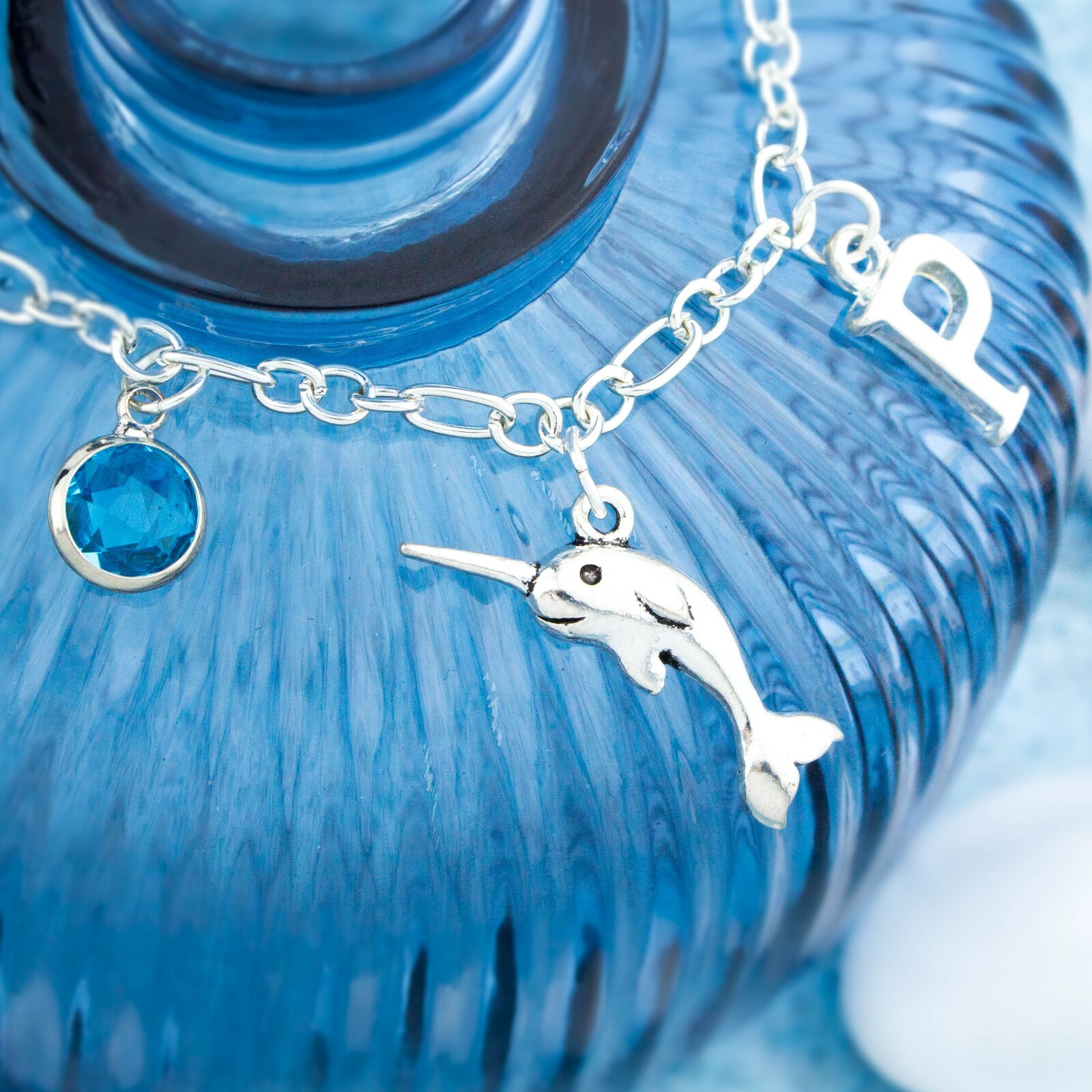 Narwhal Bracelet, Personalised Gift, Ocean Jewellery, Cute Beach Charm Bracelet