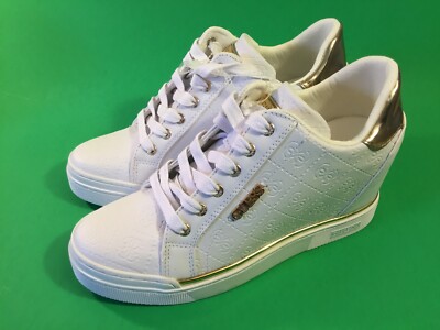 white and gold guess shoes