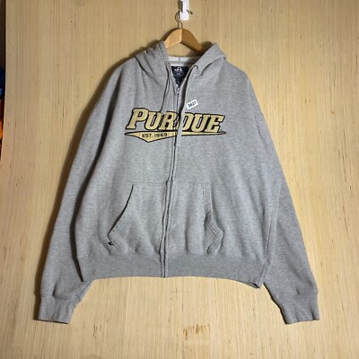 Purdue University Hoodie Adult 2XL Grey Long Sleeve Men's Full Zip Up 90's 