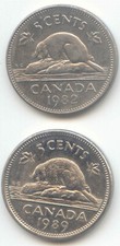 Canada 1982 and 1989 Canadian Five Cent Nickel 5c Beaver Exact Set - 2 Coins