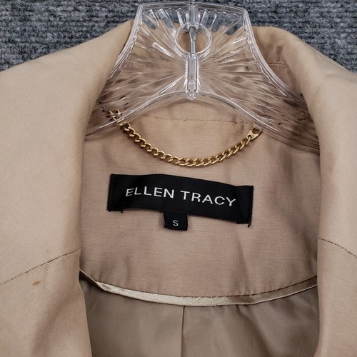 Ellen Tracy Coat Womens S Small Beige Waist Tie Suit Jacket Hooded Notched - Picture 7 of 14
