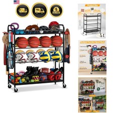 Garage Sports Equipment Organizer - Rolling Ball Storage Bin with Wheels, Gar...