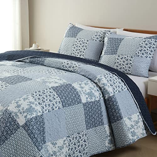 3-Piece Queen Quilt Set, Lightweight Soft Full Size Quilt Patchwork Bedspread - Picture 5 of 7