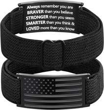 Patriotic American Flag Bracelets for Men Boys - Adjustable Black Military...