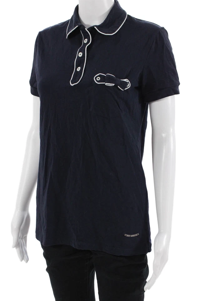 Love Moschino Women Dark Blue Cotton Collared Short Sleeve Polo Size 10 - Image 2 of 4