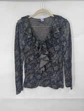 Lauren Ralph Lauren Ruffle Whimsigoth Top XS Charcoal Dark Ethereal Dark Floral
