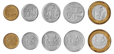 Singapore 5 Cents - 1 Dollar 5 Pieces Set, 2013-2014, KM #314-348