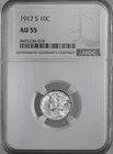 1917-S 10C MERCURY SILVER DIME  "SAN FRANCISCO"   NGC AU55  #8405234-018