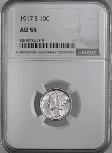 1917-S 10C MERCURY SILVER DIME  "SAN FRANCISCO"   NGC AU55  #8405234-018