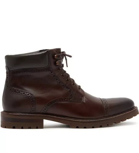 JOHNSTON AND MURPHY Men Stratford Cap Toe Leather Boot, Mahogany, Size: 8 M - Picture 4 of 5