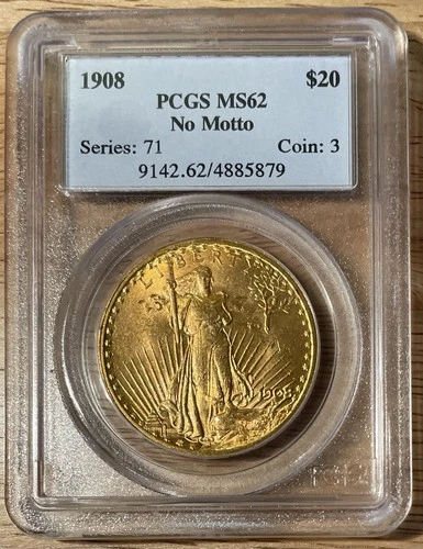 1908 $20 Saint-Gaudens Double Eagle Gold Coin PCGS MS62 No Motto