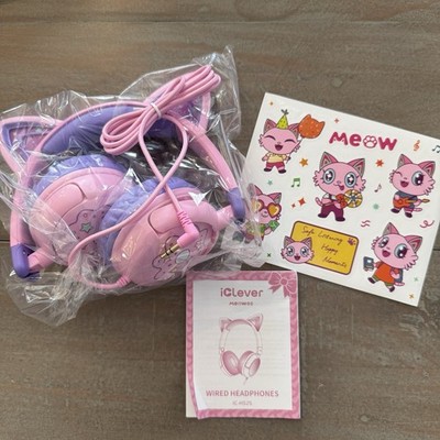 New iClever Meow Lollipop Wired Headphones Purple And Pink With Stickers New
