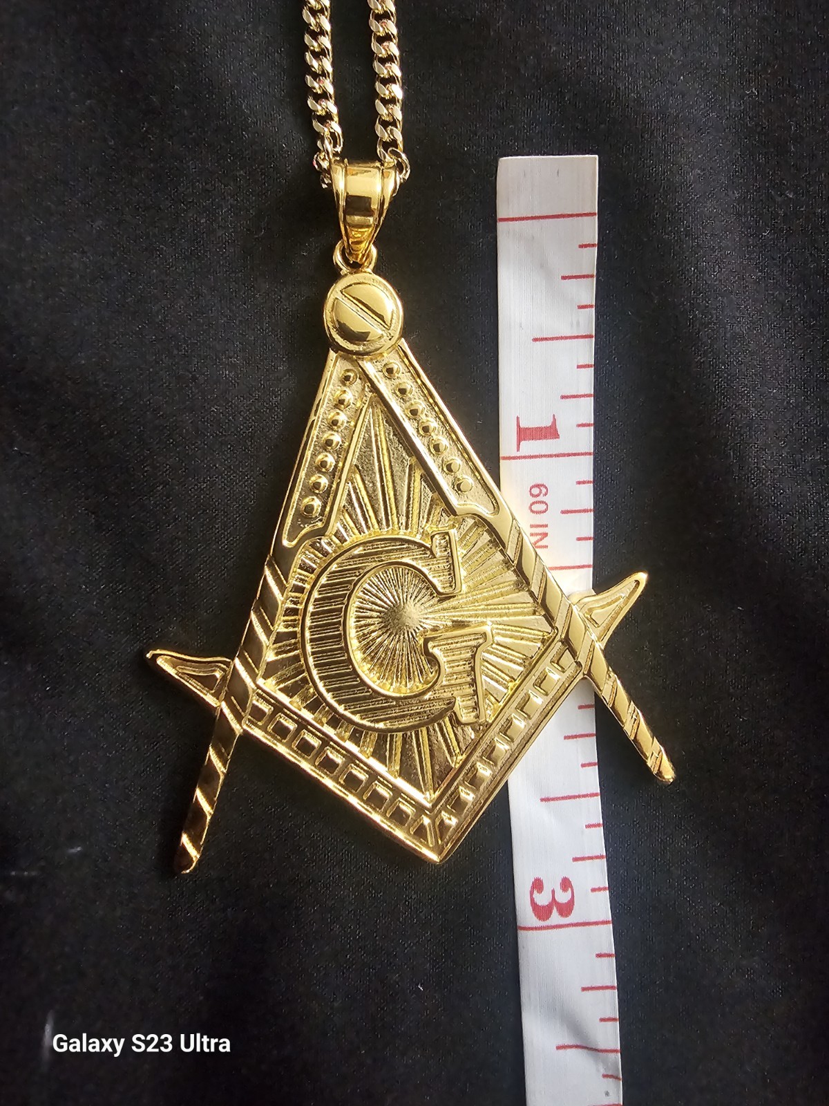 14k Gold-Plated brass-2mm Cuban Link Chain w/Masonic Square and Compass Pendant image 5
