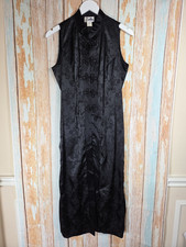 Vtg Sally USA Black  Floral Vest Duster Cheongsam Qipao Frog Closure Slits M