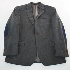 Jos. A Bank 46R Gray Flannel Wool Elbow Patch Mens Blazer Suit Jacket Sport Coat
