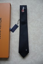 Louis Vuitton LV Black Embroidered Military Drummer Silk Tie 2.75  The Widest