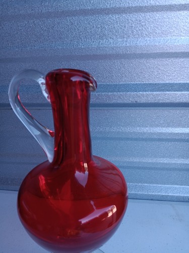 Vintage Bischoff Mid Century Ruby Red Glass Bubble STEM Decanter Bottle. - Picture 2 of 8