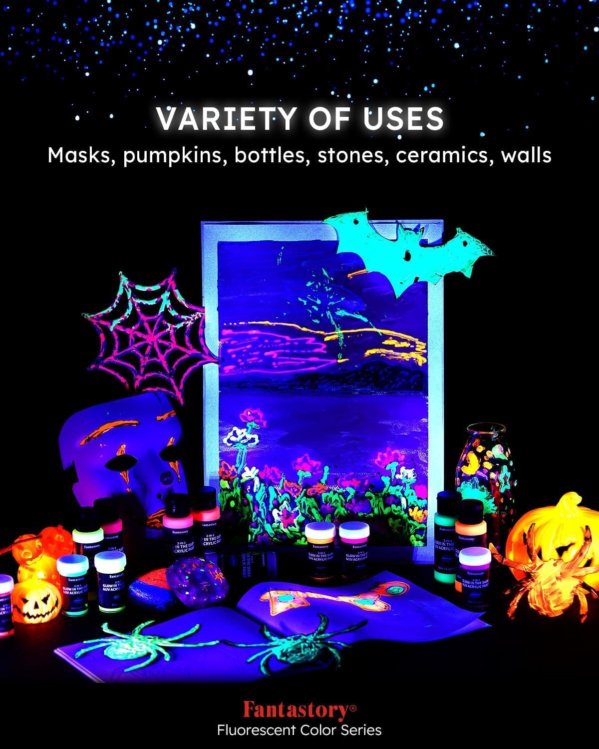 Fluorescent Glow in the Dark Paint,60ml /2oz,Neon Colors Glow Acrylic Paints.