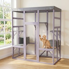 Large 62.6" Wooden Outdoor Cat Enclosure with Waterproof Roof Houses
