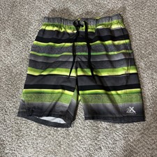 ZEROXPOSUR Men's M Medium Striped Swim Trunks Board Shorts Black Gray Green